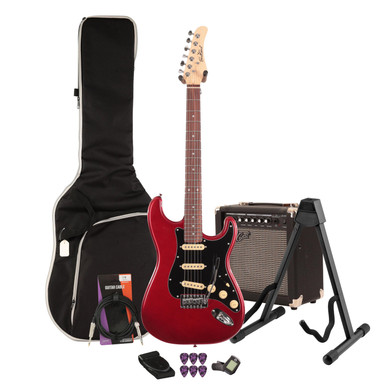 EastCoast ST1 Electric Guitar Starter Pack in Bordeaux Metallic with 15w Amp & Accessories