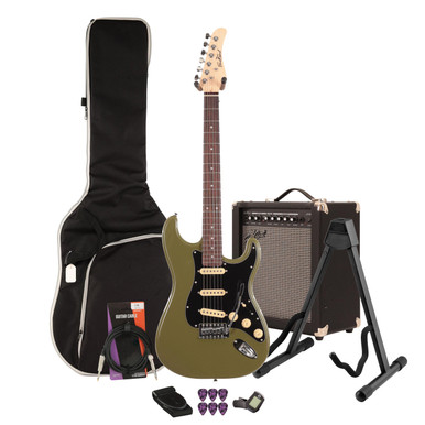 EastCoast ST1 Electric Guitar Starter Pack in Drab Olive Green with 35W Amp & Accessories