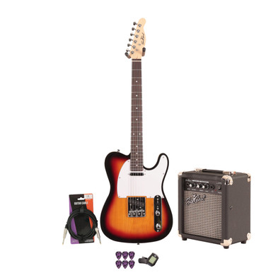 EastCoast T62 Electric Guitar Starter Pack in 3 Tone Sunburst with 10w Amp & Accessories