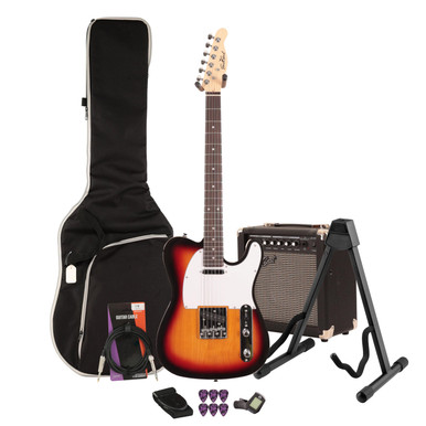 EastCoast T62 Electric Guitar Starter Pack in 3 Tone Sunburst with 15w Amp & Accessories