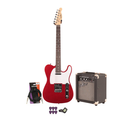 EastCoast T62 Electric Guitar Starter Pack in Candy Apple Red with 10w Amp & Accessories