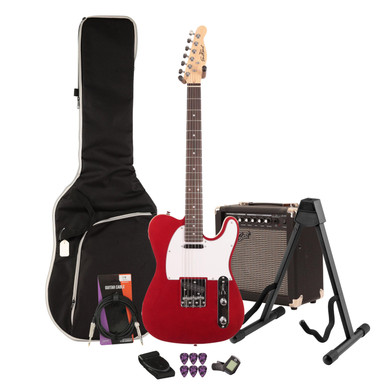 EastCoast T62 Electric Guitar Starter Pack in Candy Apple Red with 15w Amp & Accessories