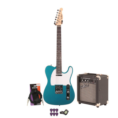 EastCoast T62 Electric Guitar Starter Pack in Lake Placid Blue with 10w Amp & Accessories