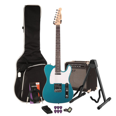 EastCoast T62 Electric Guitar Starter Pack in Lake Placid Blue with 15w Amp & Accessories
