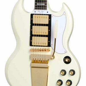 Epiphone Inspired by Gibson Custom 1963 Les Paul SG Custom Electric Guitar with Maestro Vibrola in Classic White