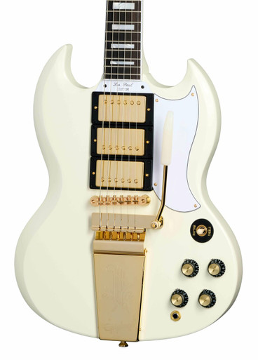 Epiphone Inspired by Gibson Custom 1963 Les Paul SG Custom Electric Guitar with Maestro Vibrola in Classic White - Image 1