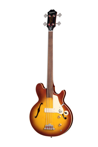 Epiphone Jack Casady Fretless Bass Guitar With Premium Gig Bag Aged Royal Tan