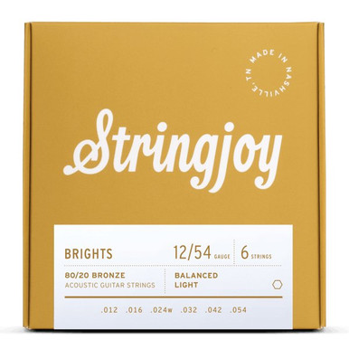 Stringjoy Brights Light Gauge (12-54) 80/20 Bronze Acoustic Guitar Strings