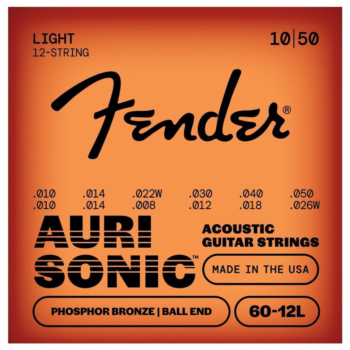 Fender Phosphor Bronze Acoustic Guitar Strings Ball End 60-12L .010-.048 Gauges Set of 12