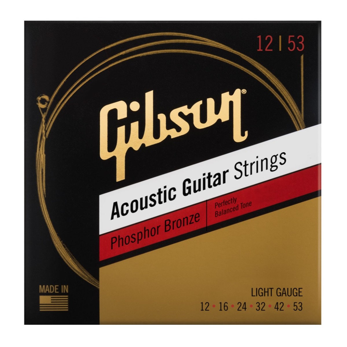 Gibson SAG-PB12 Phosphor Bronze Light Acoustic Guitar Strings 12-53