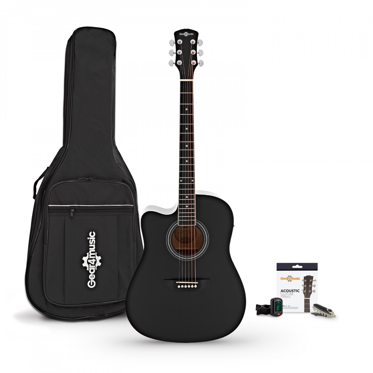 Dreadnought Cutaway Left Handed Electro Acoustic Guitar & Accessory Pack Black