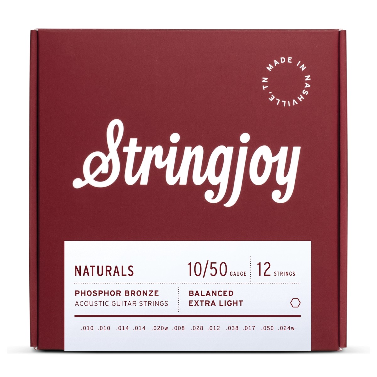 Stringjoy Naturals 12 String Extra Light Gauge (10-50) Phosphor Bronze Acoustic Guitar Strings