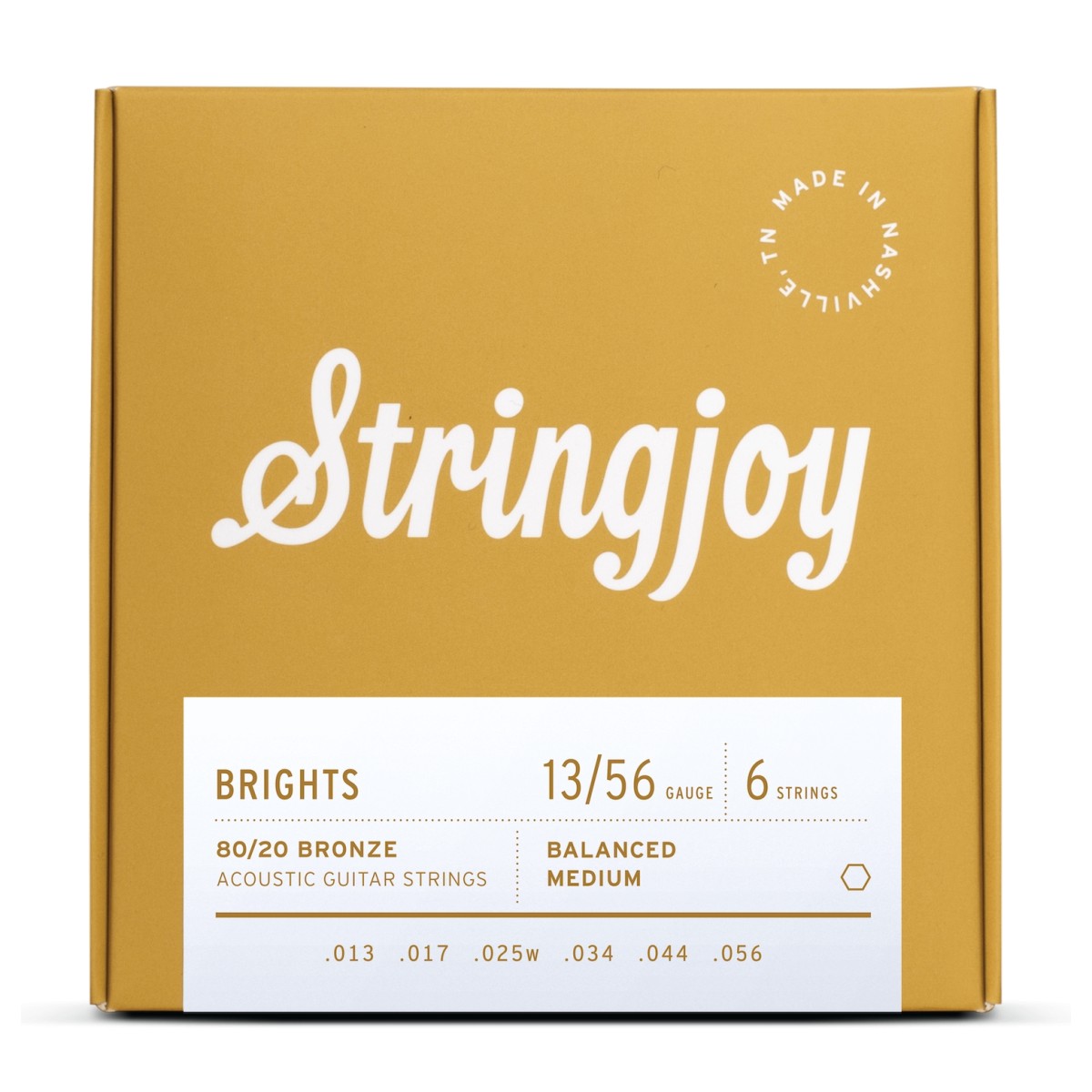 Stringjoy Brights Medium Gauge (13-56) 80/20 Bronze Acoustic Guitar Strings