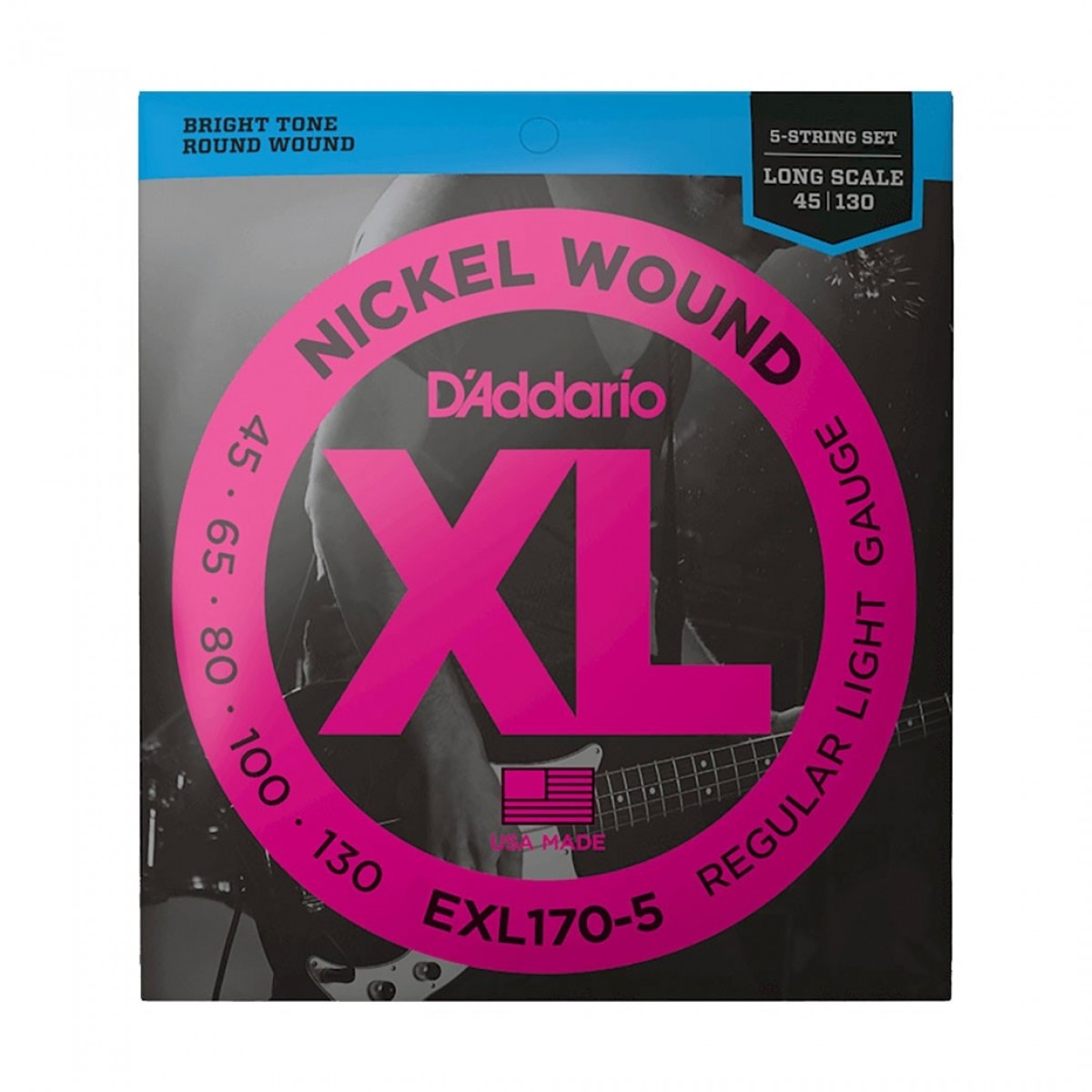 DAddario EXL170-5 5 String Bass Guitar Strings Light 45-130 Long