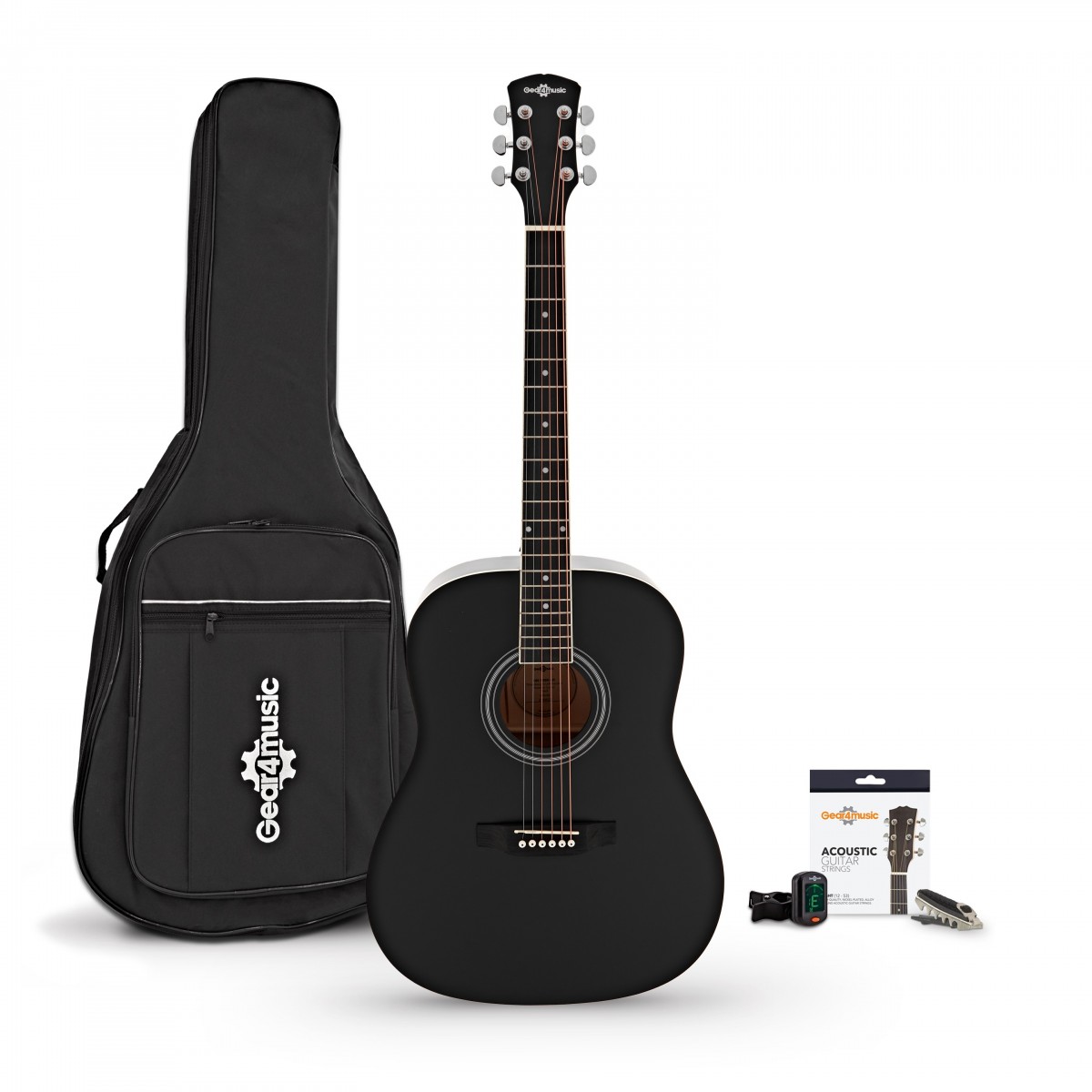 Dreadnought Left Handed Acoustic Guitar & Accessory Pack Black