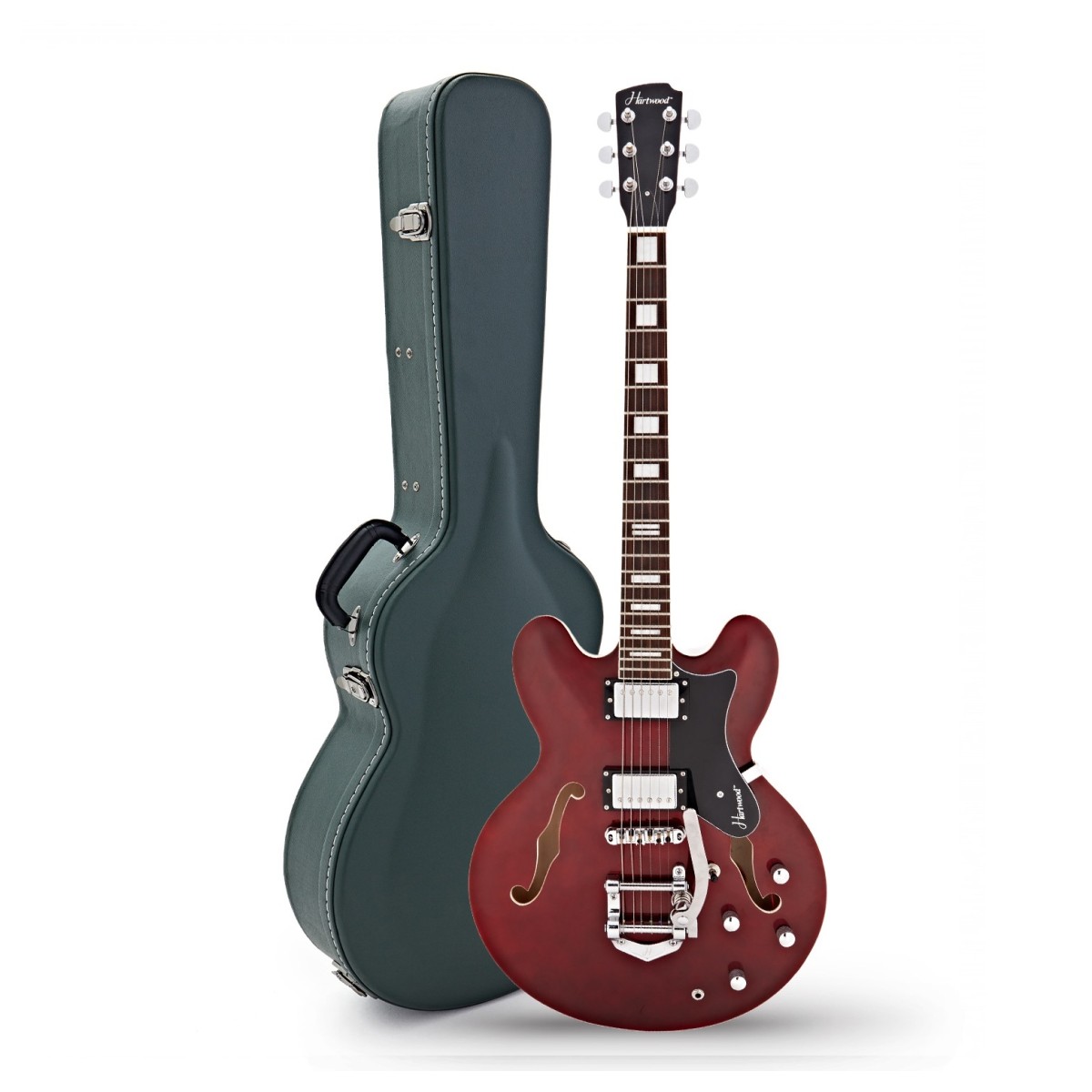 Hartwood Revival Vibrato Semi Acoustic Guitar & Hard Case Cherry Red