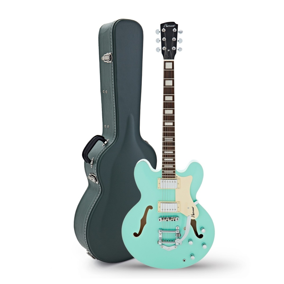 Hartwood Revival Vibrato Semi Acoustic Guitar & Hard Case Jade Green