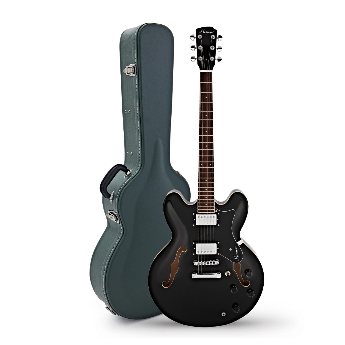 Hartwood Revival Semi Acoustic Guitar & Hard Case Jet Black