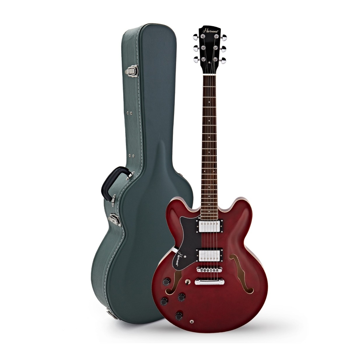 Hartwood Revival Left Handed Semi Acoustic Guitar & Hard Case Cherry Red
