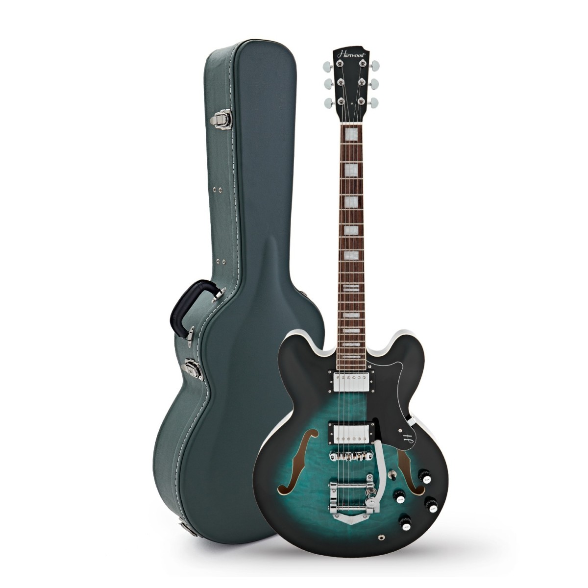 Hartwood Revival Legend TR Semi Acoustic Guitar & Hard Case Tealburst
