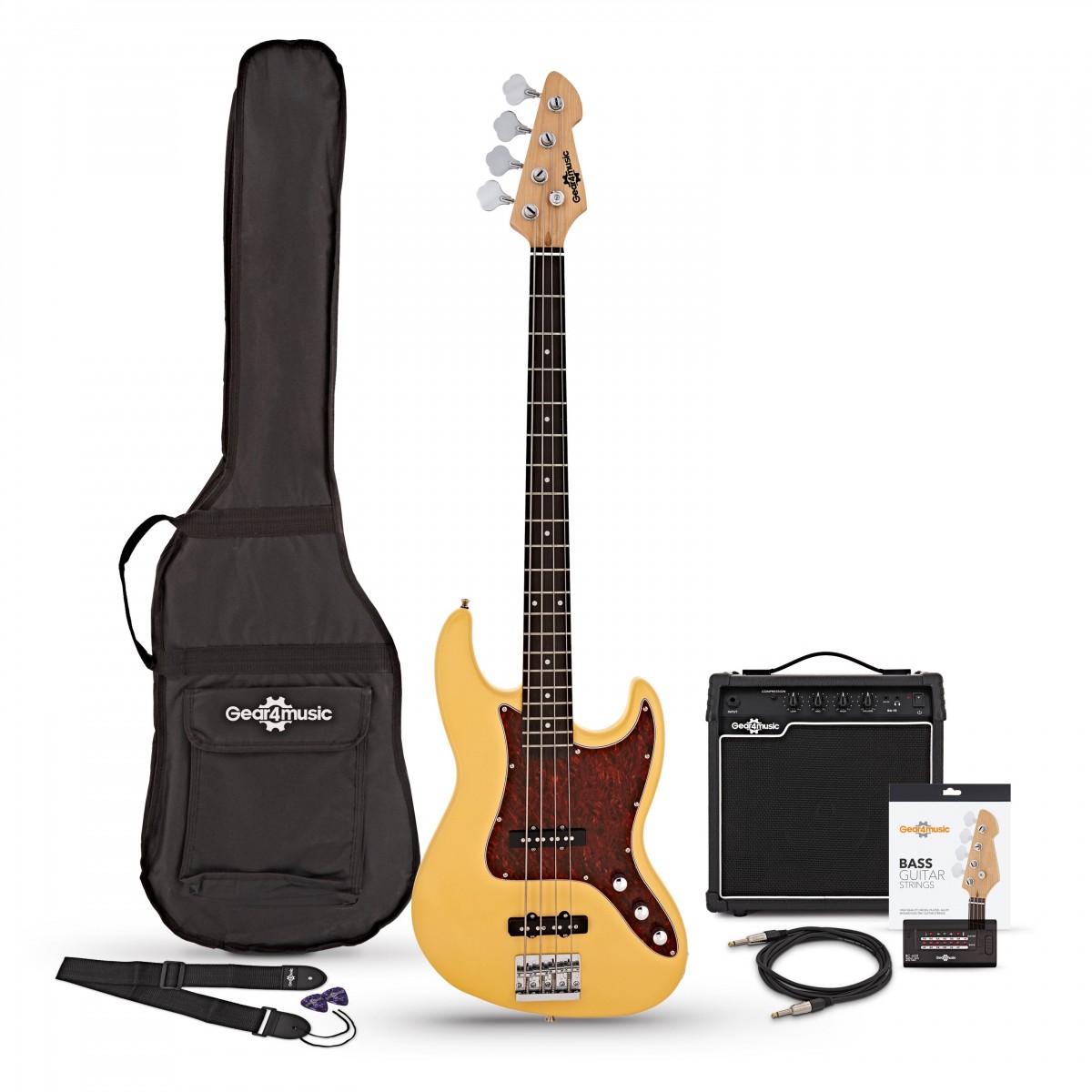 LA II Bass Guitar Ivory 15W Amp Pack