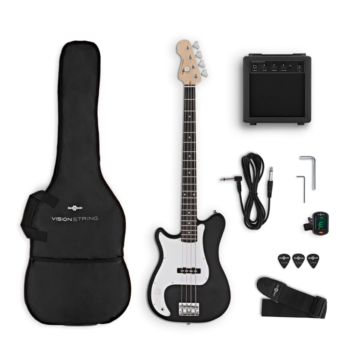 VISIONSTRING Left Handed Bass Guitar Pack Black