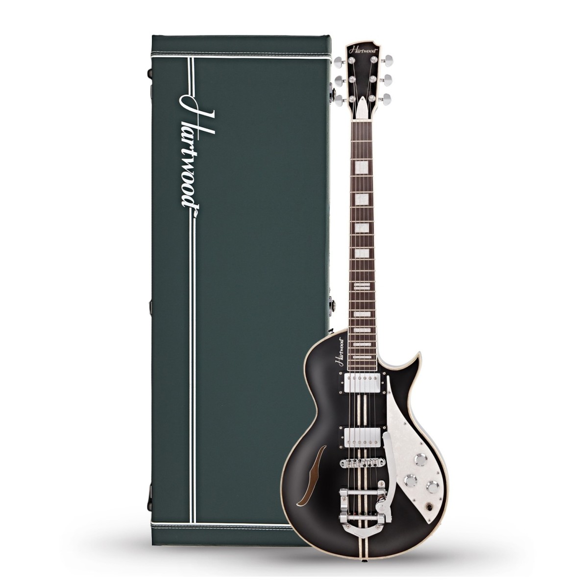 Hartwood Speedway Vibrato Electric Guitar & Hard Case Greaser Black