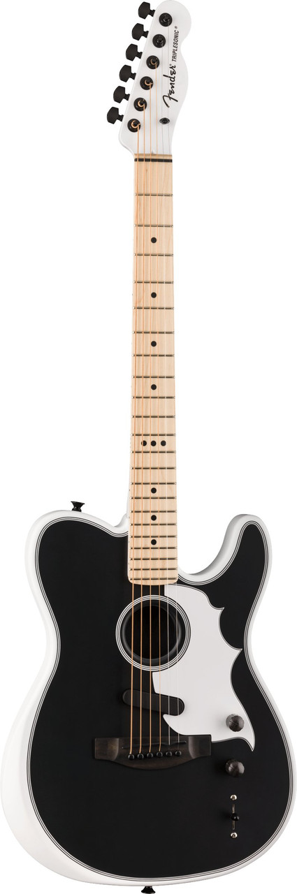 Fender Limited Edition Jack White Triplesonic Acoustasonic Telecaster in Satin Arctic White with Black Top - Image 5