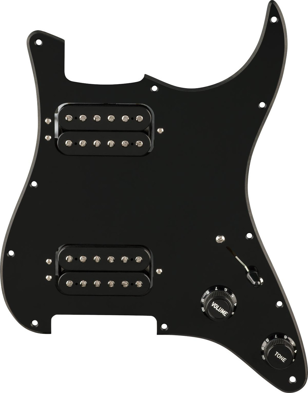 Fender Pre-Wired Strat Pickguard Quadra Tap HH Black 11 Hole PG - Image 4