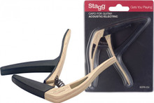 Stagg Curved Trigger Capo for Guitar in Light Wood Imitation - Image 2