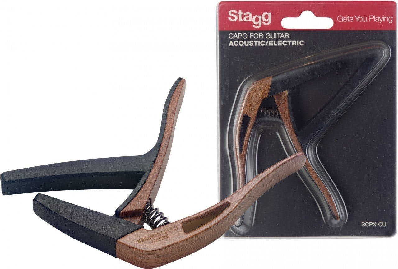 Stagg Curved Trigger Capo for Guitar in Dark Wood Imitation - Image 4