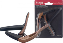 Stagg Curved Trigger Capo for Guitar in Dark Wood Imitation - Image 2