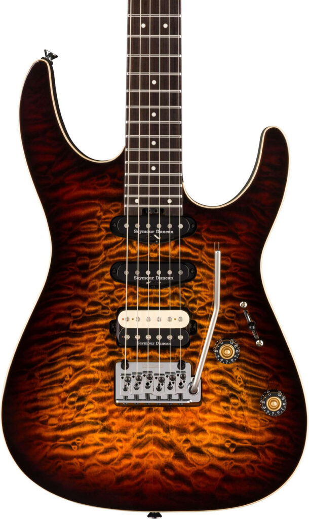 Charvel Pro-Mod Plus Dinky DK24 HSS 2PT EB QM Electric Guitar in Amber Tiger Eye