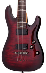 Schecter DEMON-7 Flamed Maple Top in Crimson Red Burst - Image 6