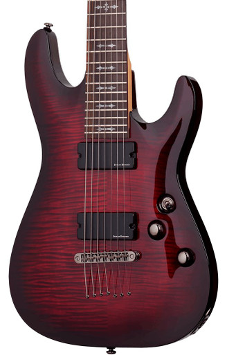 Schecter DEMON-7 Flamed Maple Top in Crimson Red Burst