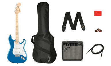 Squier Affinity Stratocaster HSS Pack in Lake Placid Blue with Frontman 15G Amp
