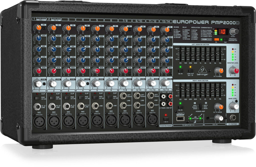 Behringer PMP2000D 2000-Watt 14-Channel Powered Mixer with Klark Teknik Multi-FX Processor
