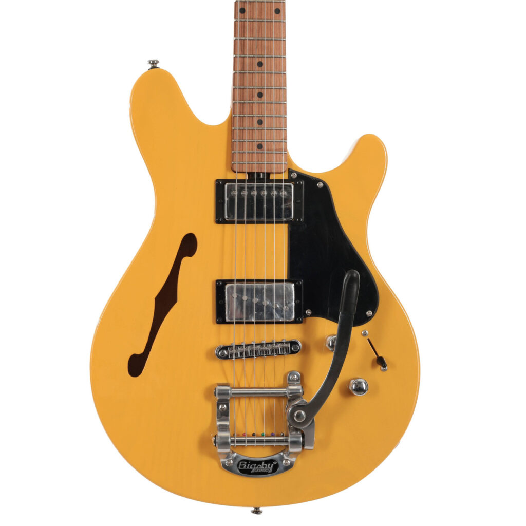 B Stock : Sterling by Music Man Valentine Chambered Bigsby Semi-Hollow Electric Guitar in Butterscotch - 001