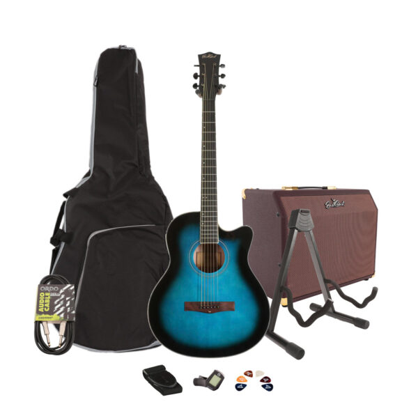 EastCoast G1CE Grand Auditorium Electro-Acoustic Guitar in Blue Burst Starter Pack With Amp - Image 1
