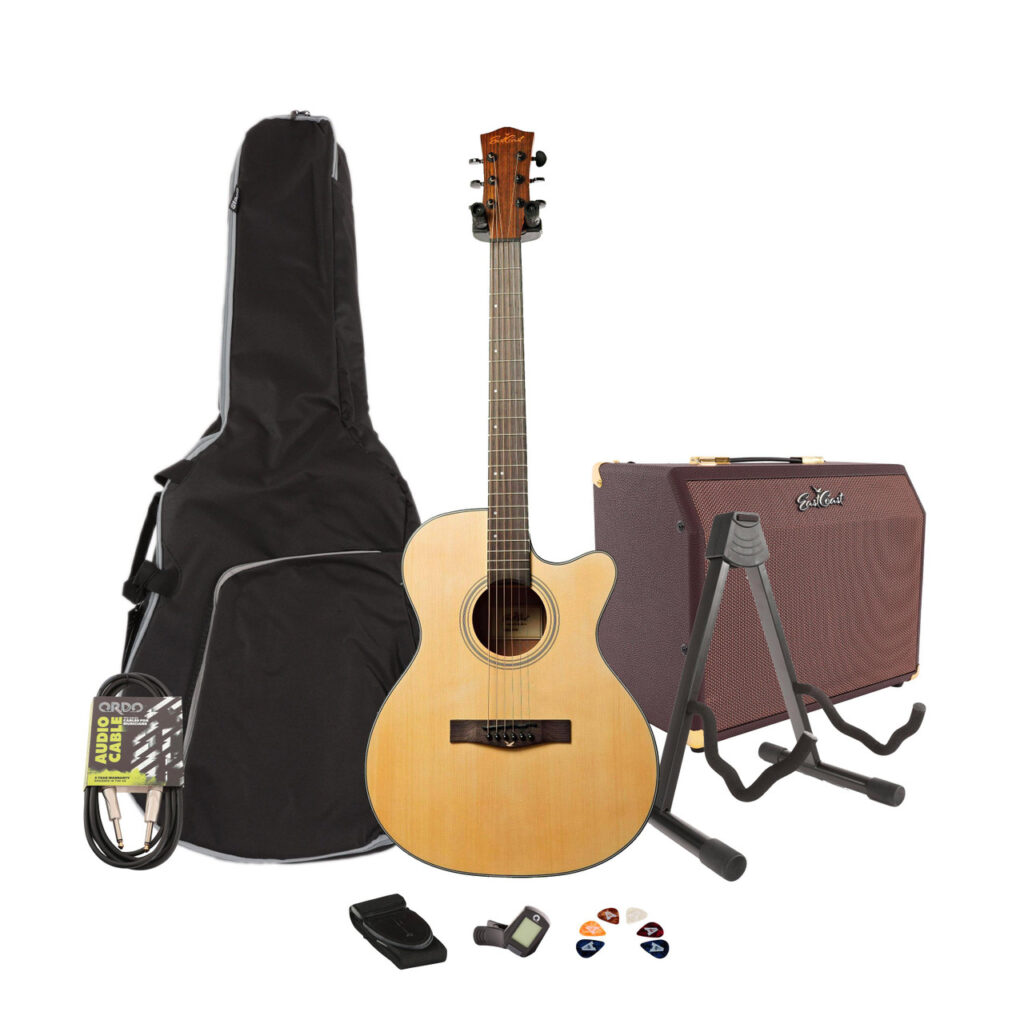 Eastcoast G1CE Grand Auditorium Cutaway Electro-Acoustic Guitar in Satin Natural Starter Pack With Amp