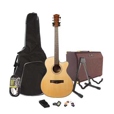Eastcoast G1CE Grand Auditorium Cutaway Electro-Acoustic Guitar in Satin Natural Starter Pack With Amp - Image 2