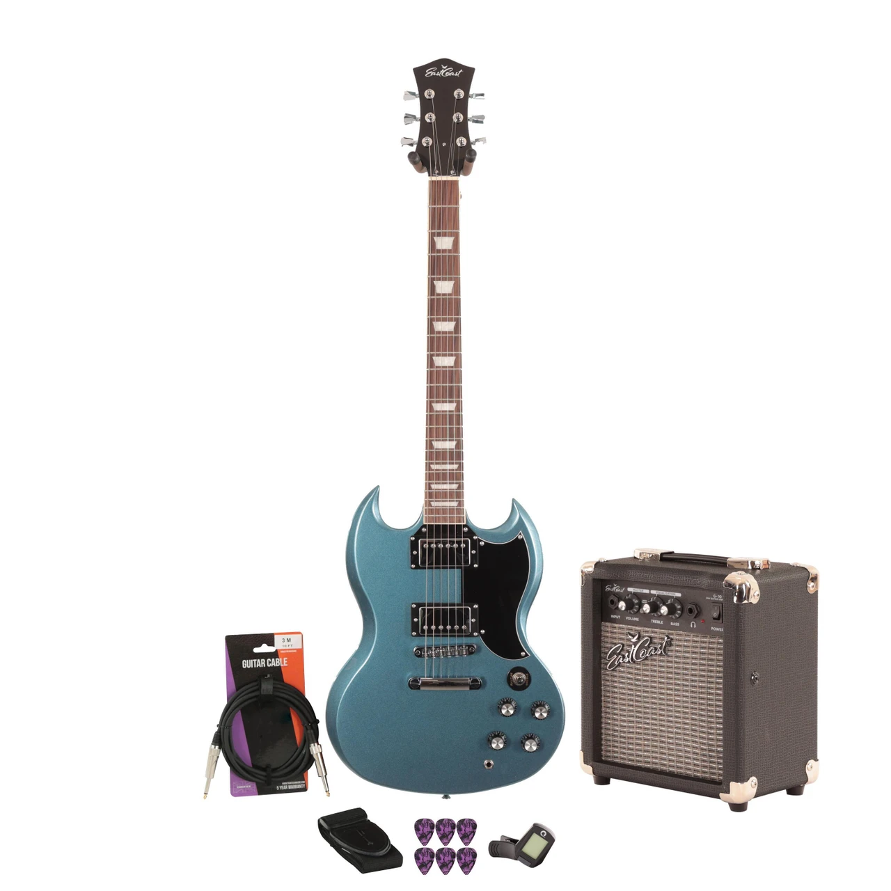 Eastcoast GS61S Pelham Blue 10w Amp Guitar Bundle - Image 2