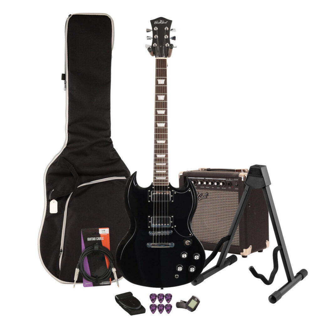 Eastcoast GS61S Black Electric Guitar 15W Amp Bundle