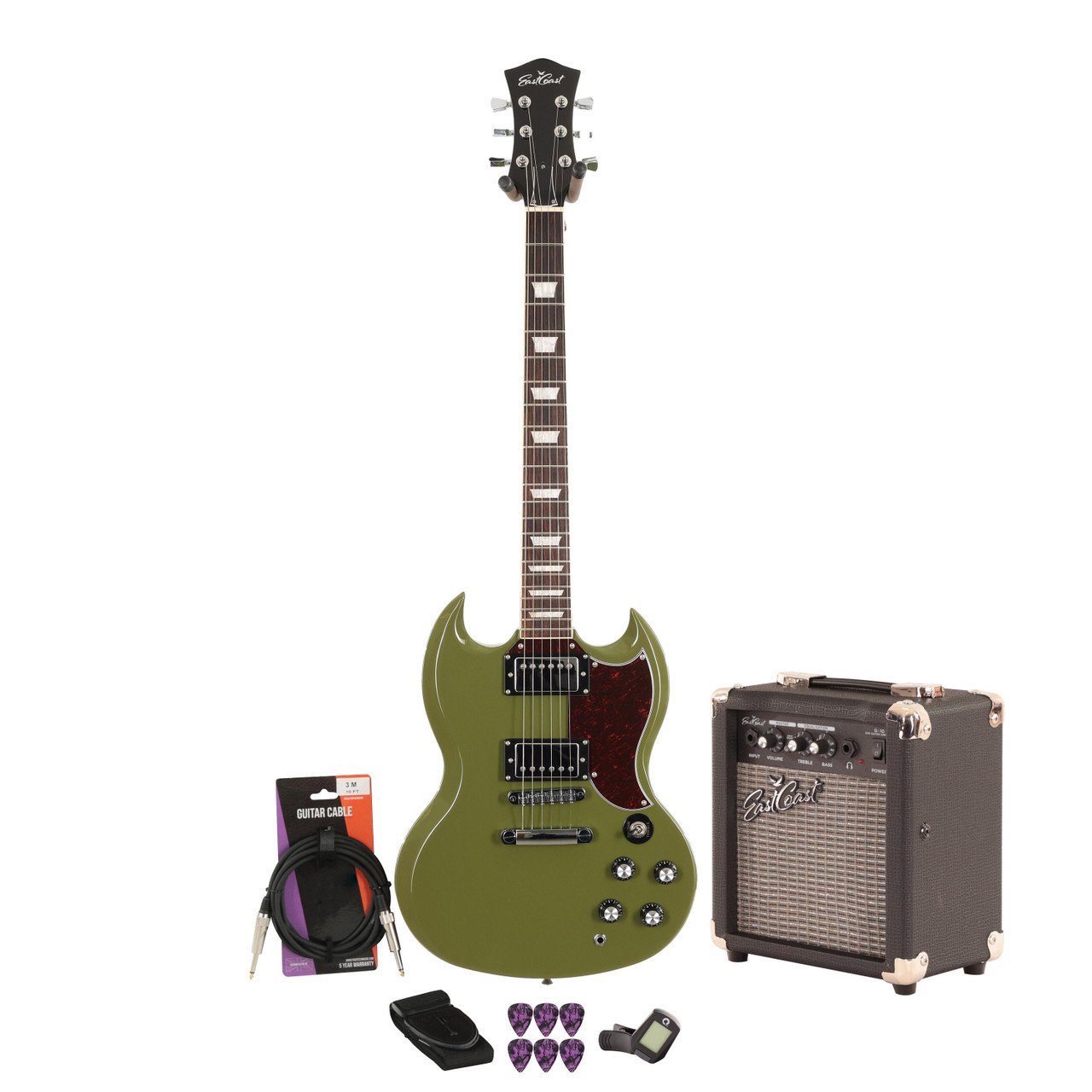 Eastcoast GS61S Olive 10w Amp Guitar Bundle - Image 2