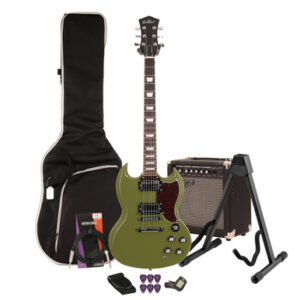 Eastcoast GS61S Drab Olive Green Electric Guitar 15W Amp Bundle