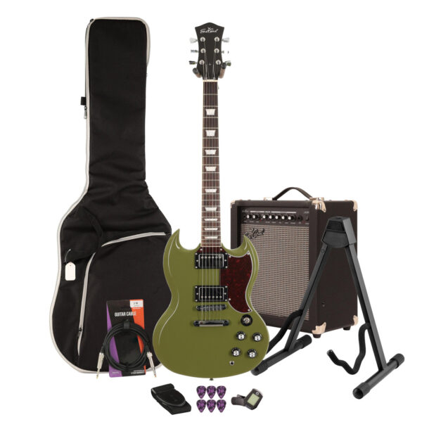 Eastcoast GS61S Drab Olive Green Electric Guitar 35W Amp Bundle