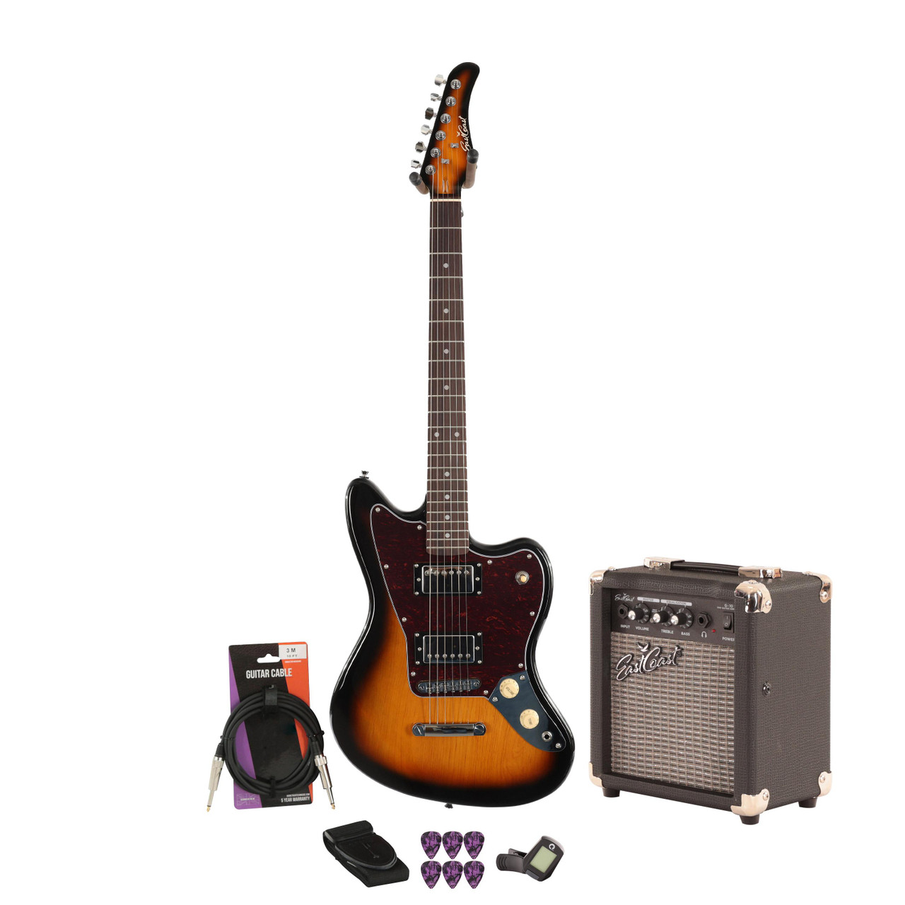 Eastcoast JG Two Tone Sunburst 10w Amp Guitar Bundle - Image 2
