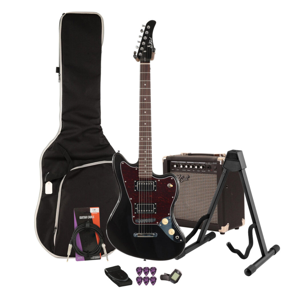 Eastcoast JG Metallic Black Electric Guitar 15W Amp Bundle