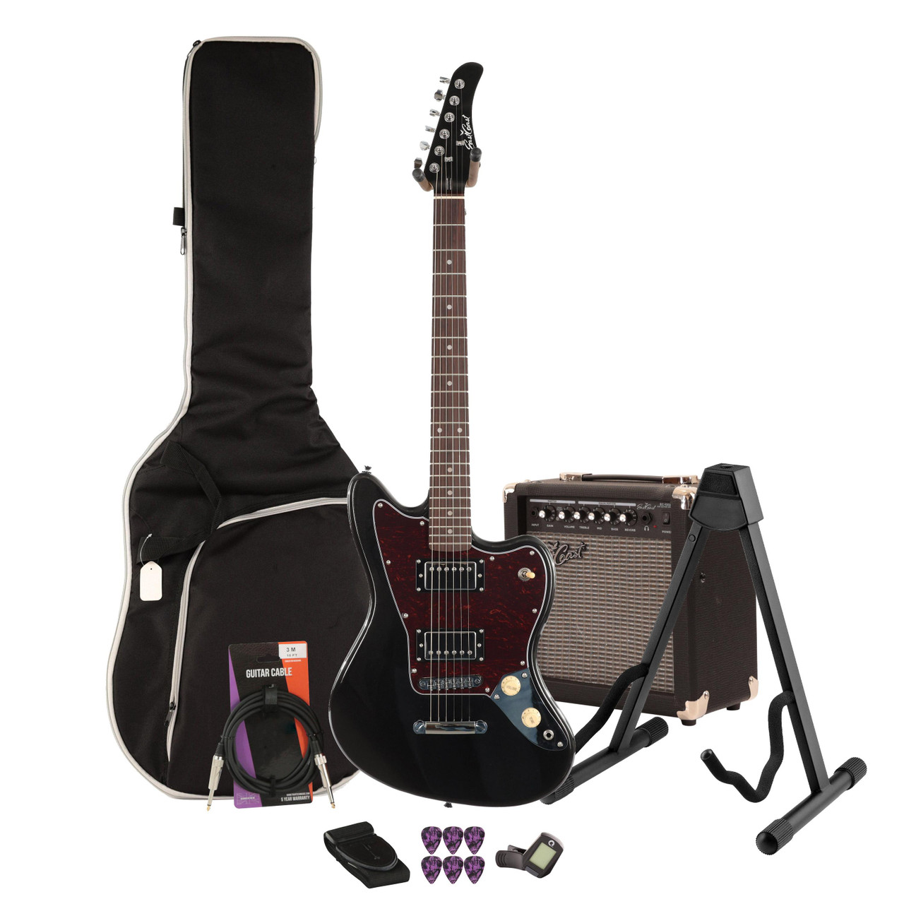 Eastcoast JG Metallic Black Electric Guitar 15W Amp Bundle