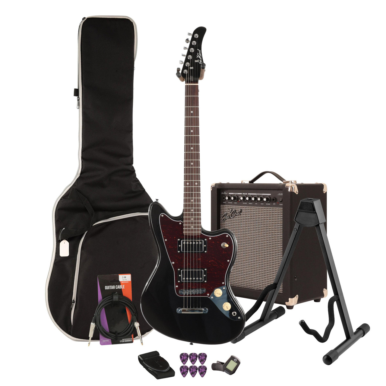 Eastcoast JG Metallic Black Electric Guitar 35W Amp Bundle
